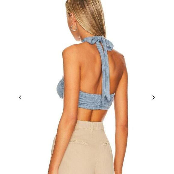New WeWoreWhat Tie Halter Bra Top Wide Rib Storm Blue Summertime Size Small - Picture 2 of 4